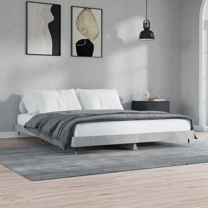 Gris 200 x 200 cm - Cama de madera - Carga máxima 150 kg - Estructura de cama - Colchón no incluido - Hormigón Gris 200x200 cm 005_842426