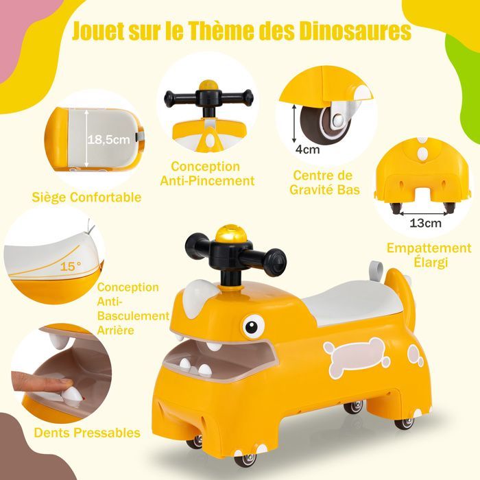 GIANTEX Porteur Enfant Voiture, 18 Mois +, Klaxon, Musique, Lumières, 4 Roulettes, Rangement sous Siège, 52x23,5x38 cm, Jaune