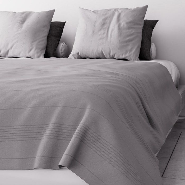 Bedspread - Soleil d'Ocre - Adèle - 240x220 cm - 70% cotton - Grey - Fine stripes