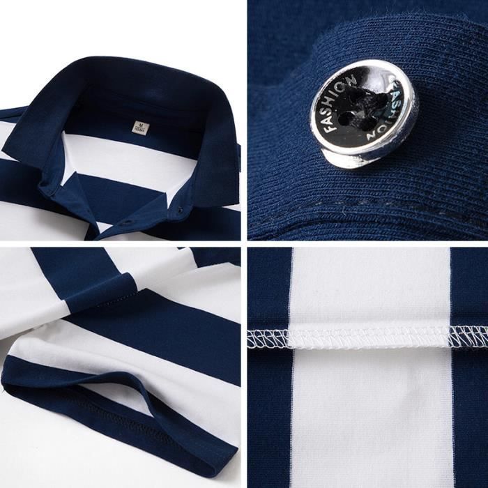 Polo de hombre a rayas, manga corta, elegante, transpirable y de tejido cómodo - Blanco