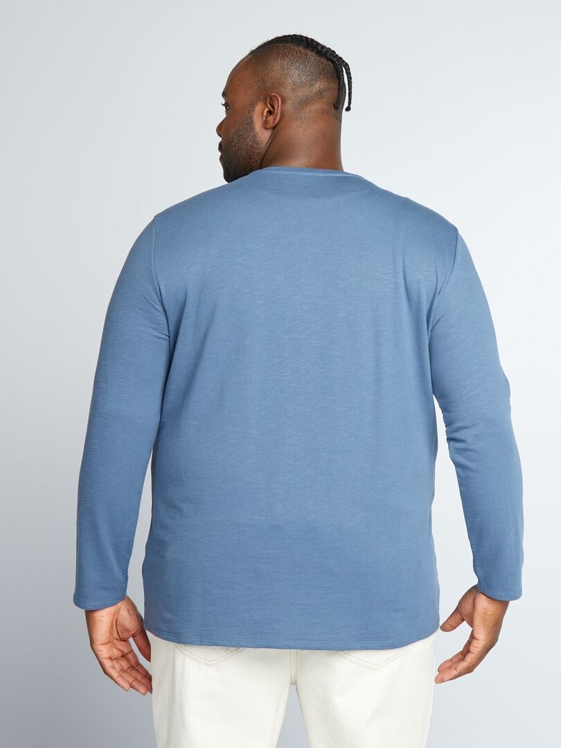 Camiseta de manga comprida com gola henley - AZUL