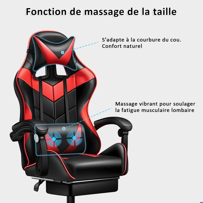 Silla gaming ergonómica, de piel sintética, altura regulable, respaldo reclinable y soporte lumbar.