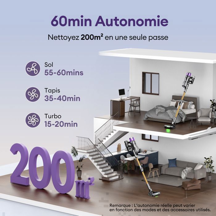 Aspirapolvere senza fili - ULTENIC - U20 - 80kPa - Autonomia 60 minuti - Batteria rimovibile - Tubo pieghevole - Tecnologia Greeneye