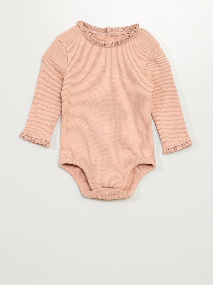 Geribbelde gebreide bodysuit - roze