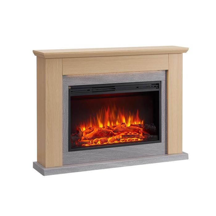 Cheminée électrique BALDERIA Typhon - Cheminée sur pied, chauffage 2000 W - Marron clair