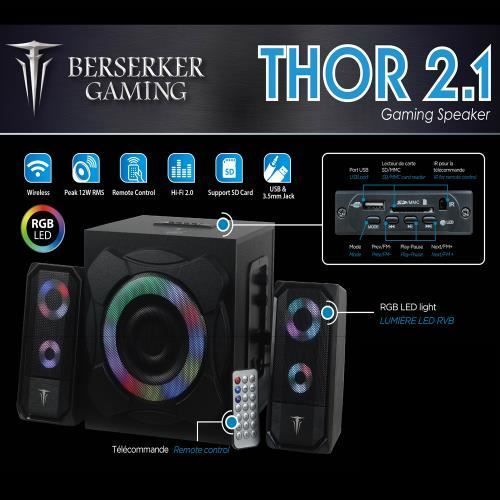 Haut Parleur Gaming - BERSERKER GAMING - THOR 2.1 - 55W RMS - Sans Fil - Éclairage LED RVB