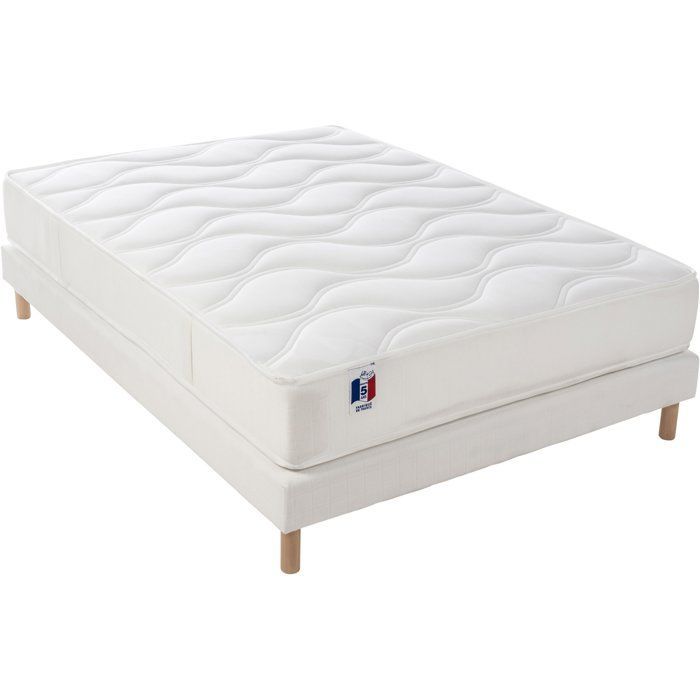 CONFORT DESIGN Gari Mattress & Bed Base Set 140 x 190 cm - 23 cm Thick - Polylatex - Hypoallergenic - Reversible - Made in France