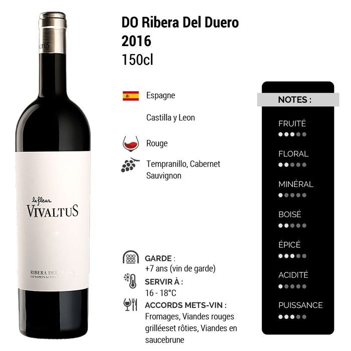 Vivaltus Ribera Del Duero La Fleur Vivaltus MAGNUM 2016 - Vin Rouge d' Espagne (3x150cl)