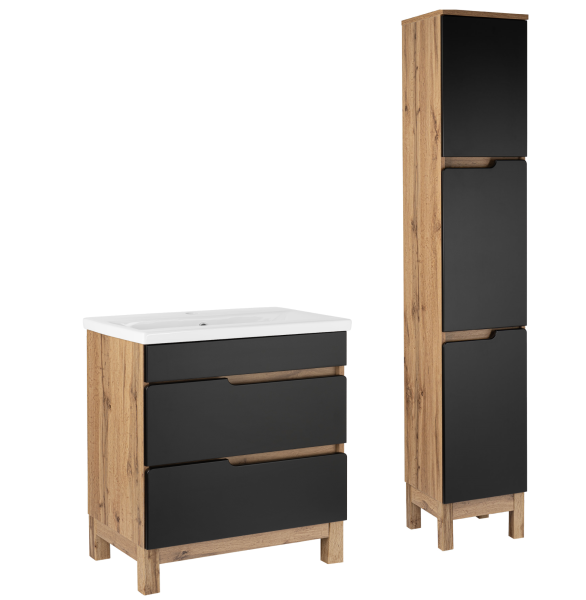 Zestaw Łazienkowy 80cm 2S Alma Słupek Dąb Wotan / Czarny Mat
