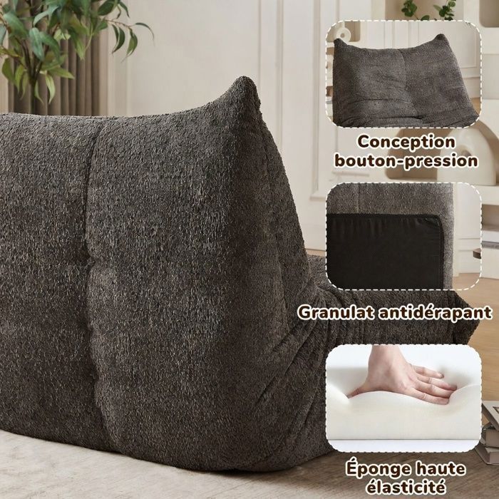 Canapé Togo 2 Places Chenille Togging Design, Fauteuil Sol Lounge sans Accoudoirs, Mousse Mémoire – Confort Nuageux