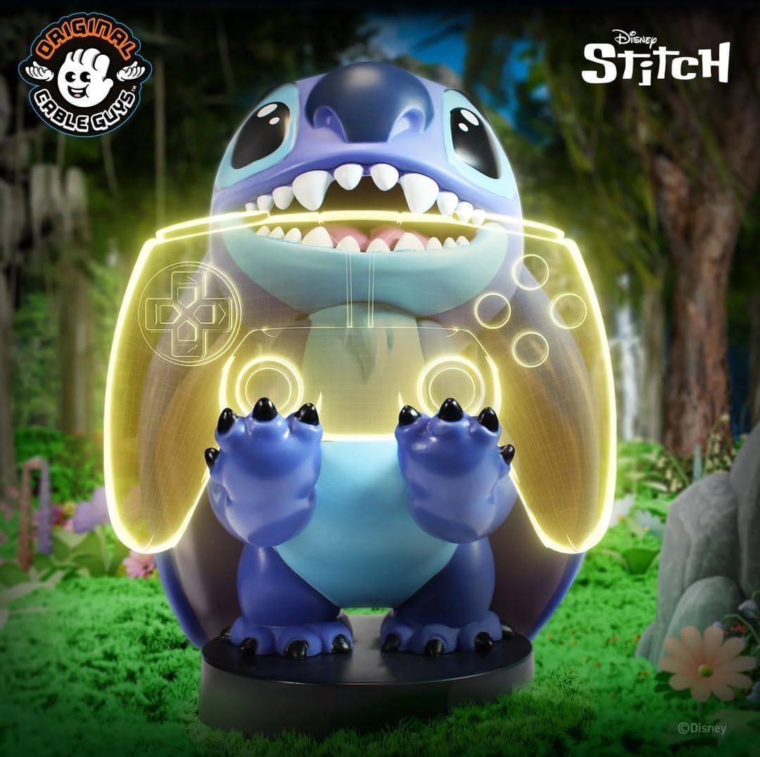 Figurine Disney Stitch Sourire - EXQUISITE GAMING - Cable Guys - Support écouteurs, smartphone ou petit accessoire - 20 cm