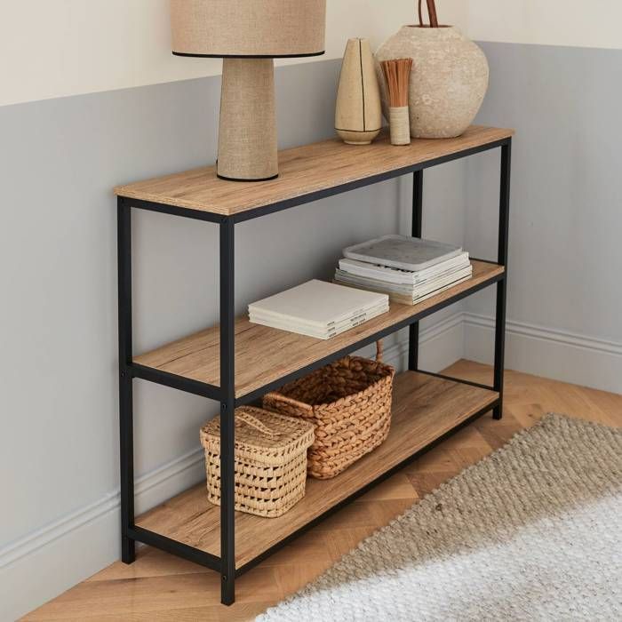 Black metal and wood-effect shelf - Loft - 3-tier bookcase. 120x30x80cm