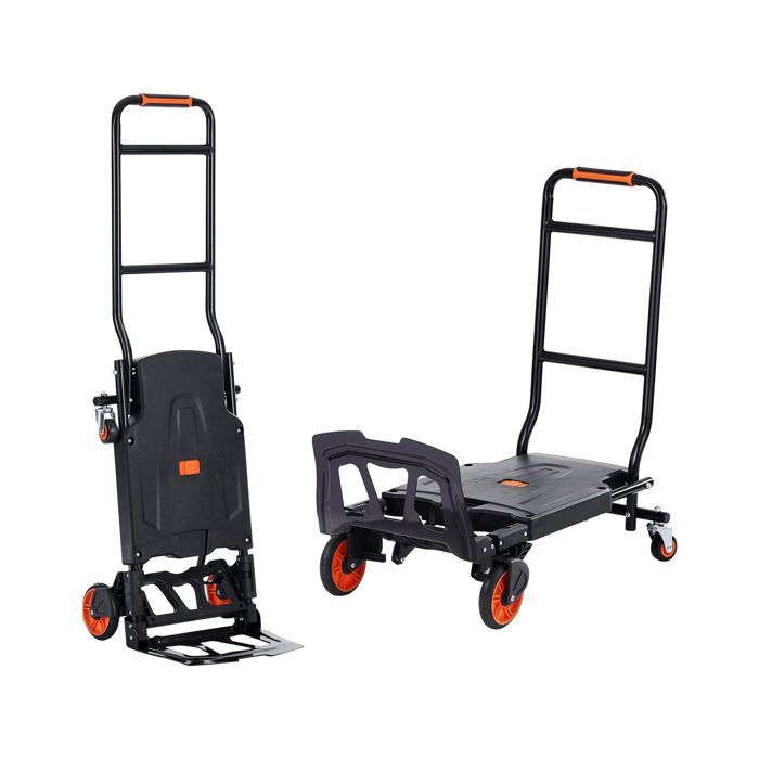 Carretilla de mano de aluminio DUOKU - 2 en 1 - Capacidad de 136 kg - Plegable - Ruedas de goma