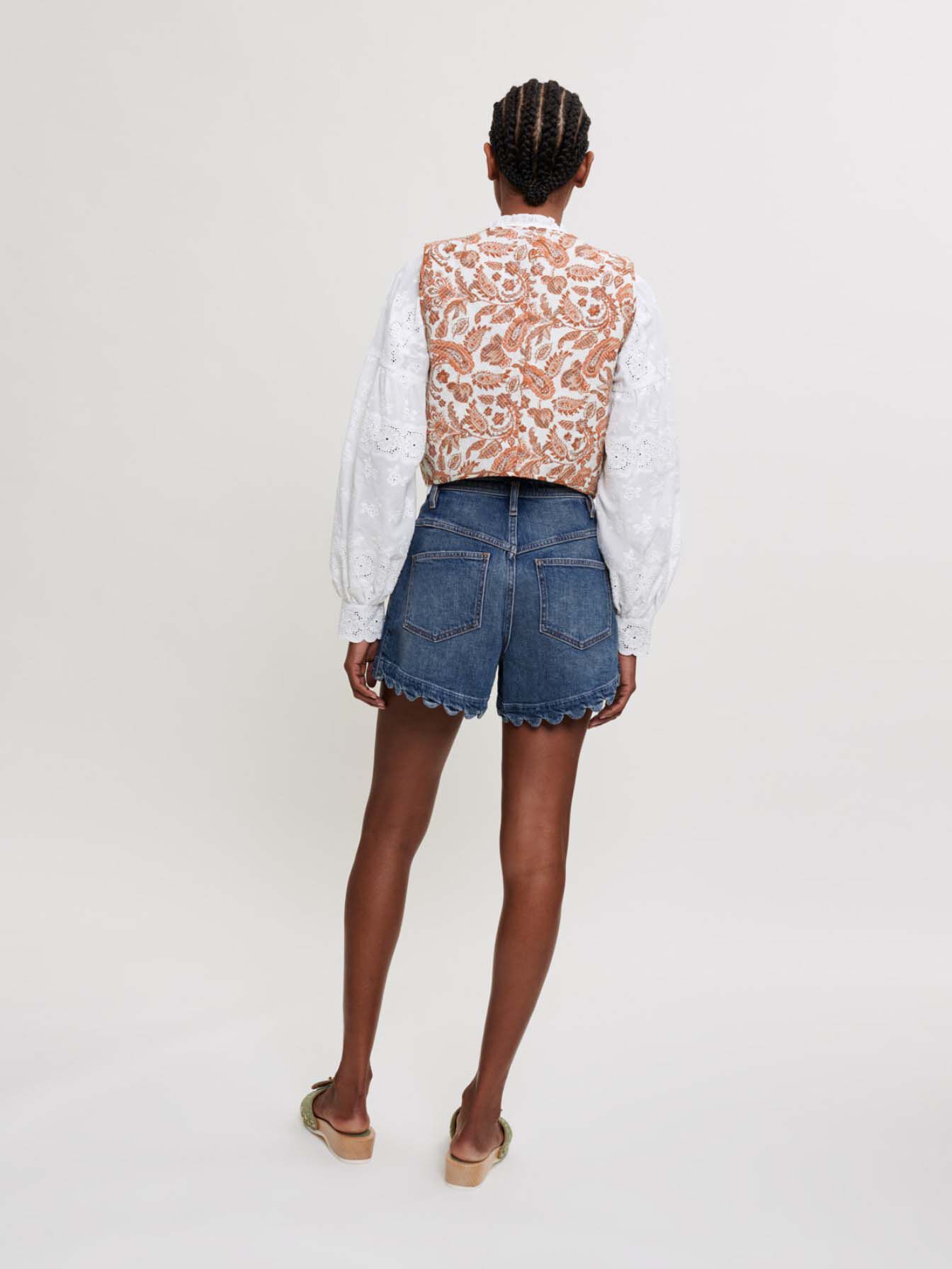 Pantaloni scurți din denim cu împletituri - Albastru