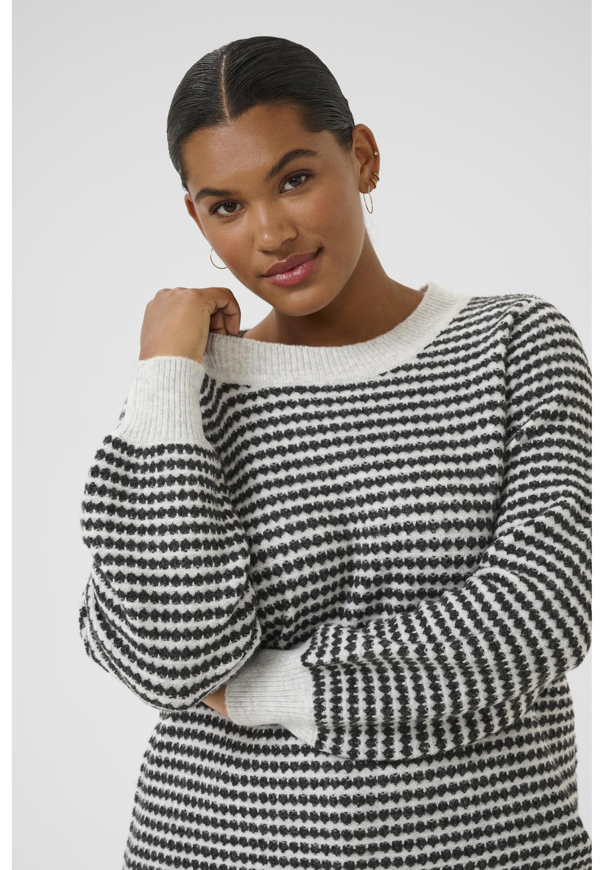 Kaffe Curve ELIONA - Pullover - hellgrau m schwarze Struktur