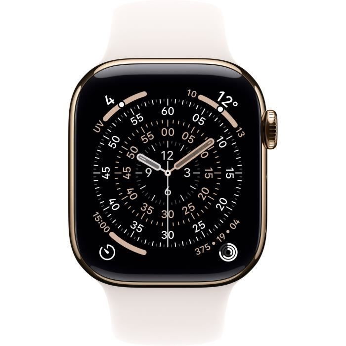 Apple Watch Series 11 GPS + Cellular – 42 mm – Gehäuse aus goldfarbenem Titan – Sportarmband in Hellrosa – S/M
