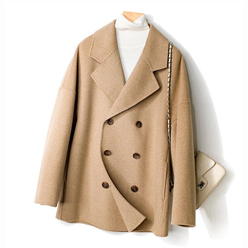 New Autumn Winter Double Breasted Woolen Coat Casual Fashion Wool Coat Women Long Outerwear Feminine Coat A059