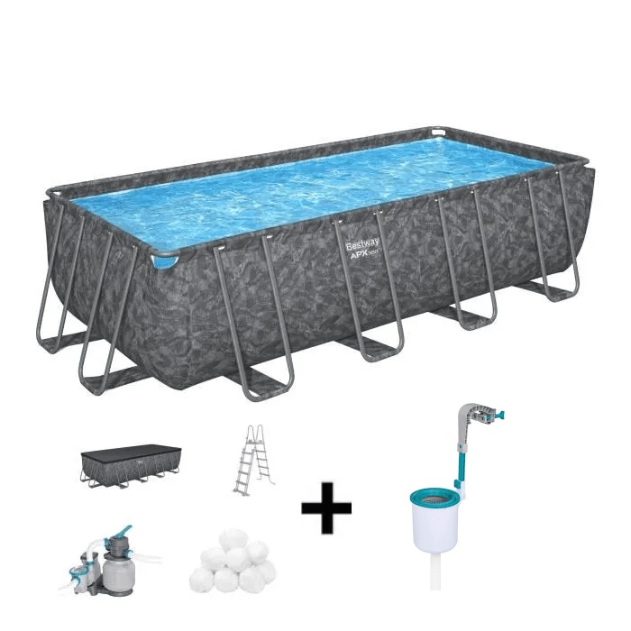 Kit de piscina tubular elevada BESTWAY - APX 365 - 549 x 274 x 132 cm - Rectangular (Filtro de arena, 250 g de poliesferas) + Skimmer