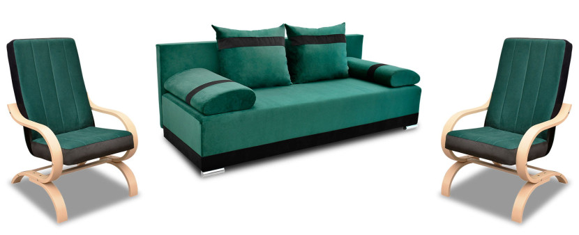 Zestaw Wypoczynkowy Sofa Orlean   2 Fotele Zielony