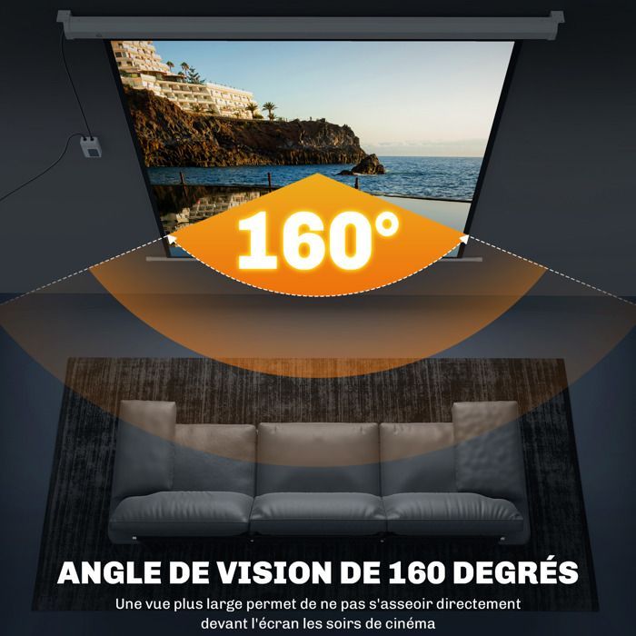 Pantalla de proyección motorizada - HOMCOM - 85 pulgadas - 4K HD, montaje eléctrico en pared o techo, panel de control y mando a distancia.
