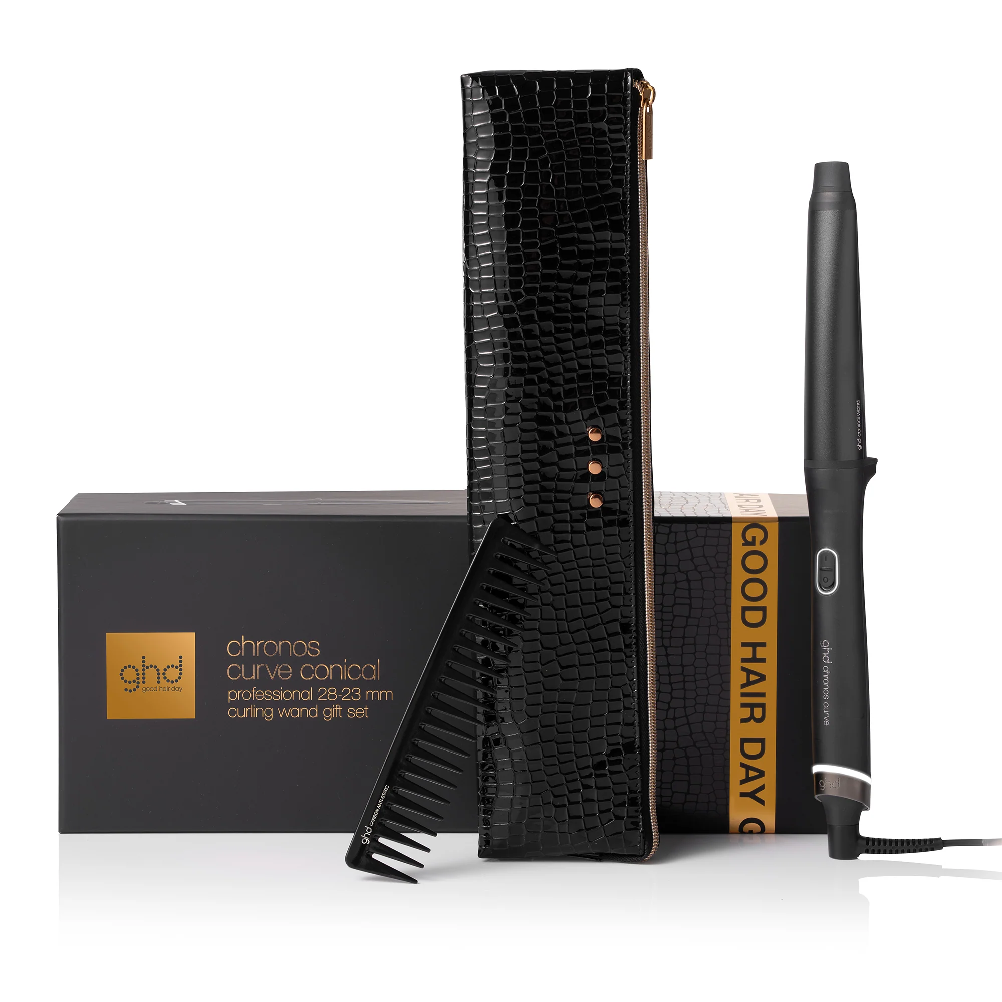Arricciacapelli chronos curve conical Gift Set - arricciacapelli professionale + detangling comb - Cofanetti per Capelli, Piastra Capelli, Spazzole