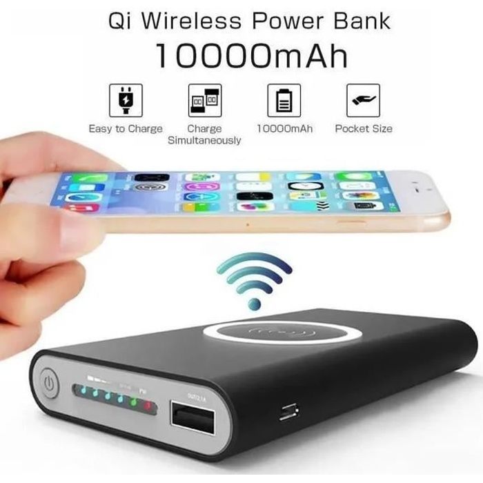 Cargador inalámbrico Qi 3 en 1, batería externa de 11000 mAh, compatible con iPhone, iPad, iPod, Samsung, HTC y Xiaomi.