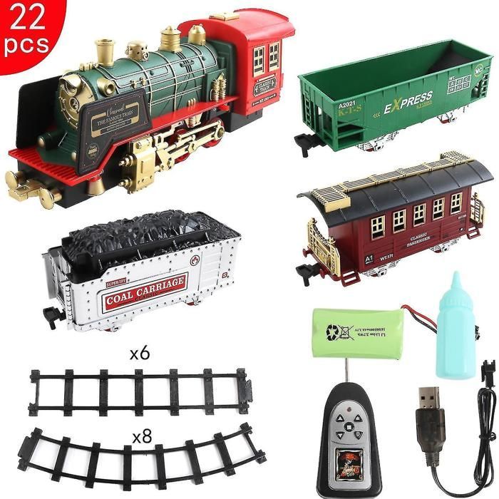 Trem elétrico mais vendido, recarregável, com controle remoto, locomotiva a vapor, luzes e sons.