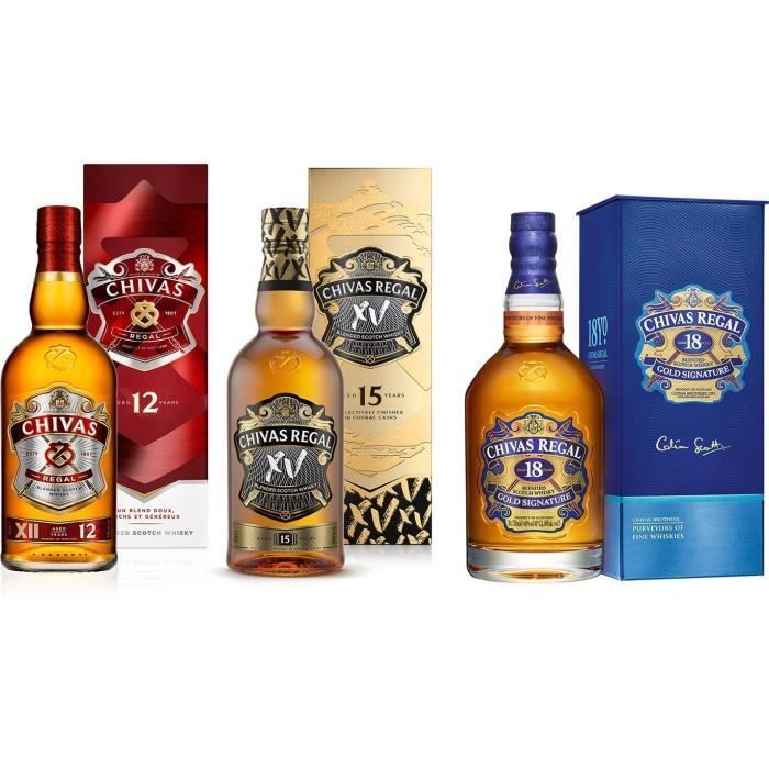 Trío Chiva Regal - 12, 15 y 18 años - Whisky escocés - 40% vol. - 3 x 70 cl