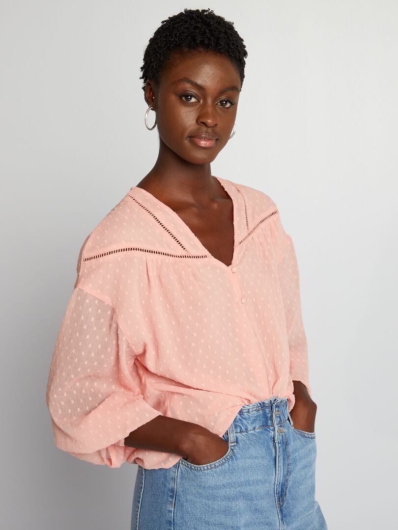 Blusa in voile con plumetis - ROSA
