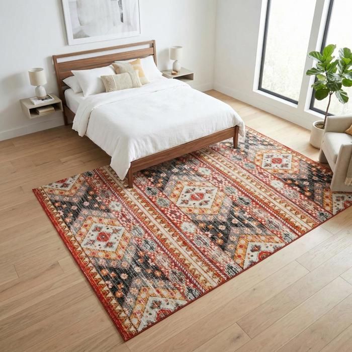 Tapis berbère 120x170 tissé motif saharien CLARK 5 rouge et jaune