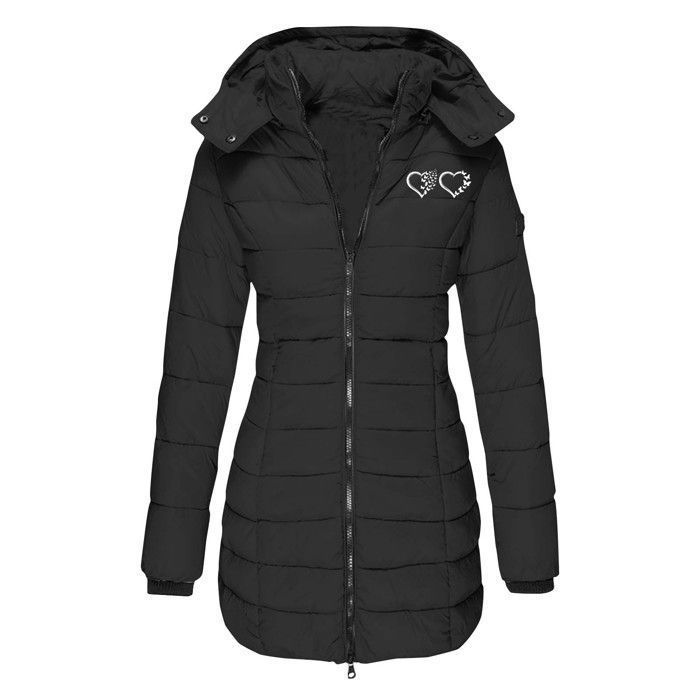 Chaqueta de plumas para mujer - FUNMOON - Cálida, de largo medio - Amarilla - Algodón, plumón y poliéster - Cierre de cremallera