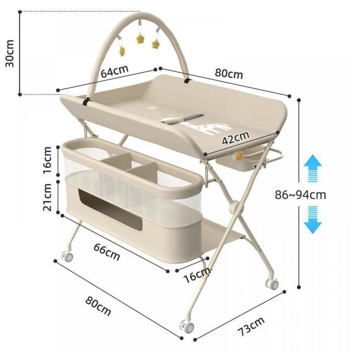 MIPAN.2 en 1 Table à Langer pliable - Hauteur réglable (83-91cm ) -Avce 4 Roues + Sac de rangement + Arche de jeu -  Blanc