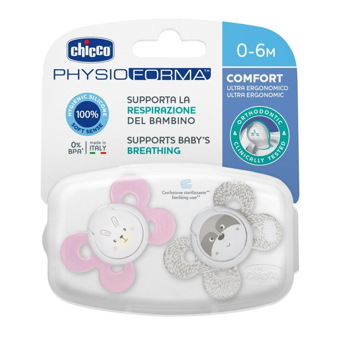 CHICCO Chicco Comfort Girl silikoonist lutt 2 tk 0-6 kuud