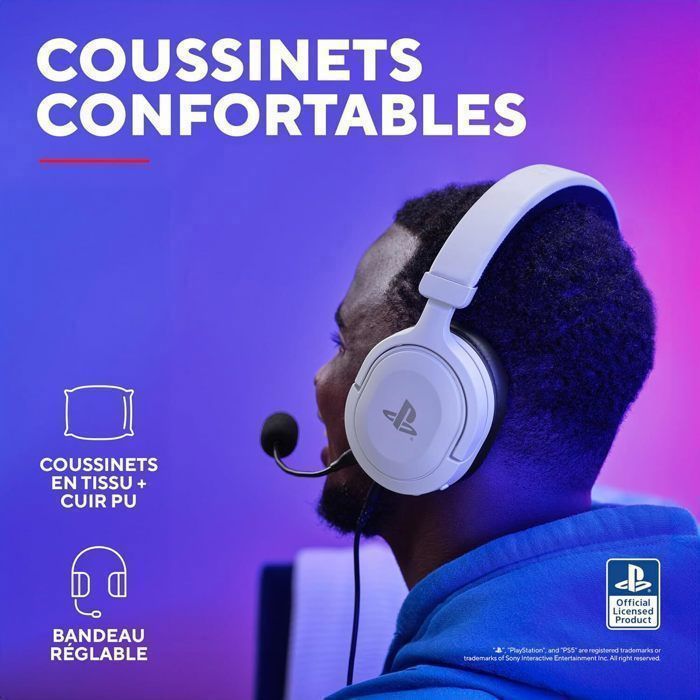 Casque gaming PS5 - Trust - GXT 498 Forta - Licence officielle PlayStation - Micro - Jack 3.5 mm - Filaire - Blanc