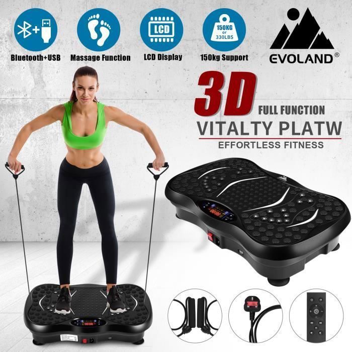 Plateforme Vibrante pour Fitness - EVOLAND - Automatique + Manuel - Noir - 10 fichiers - Perte de Poids