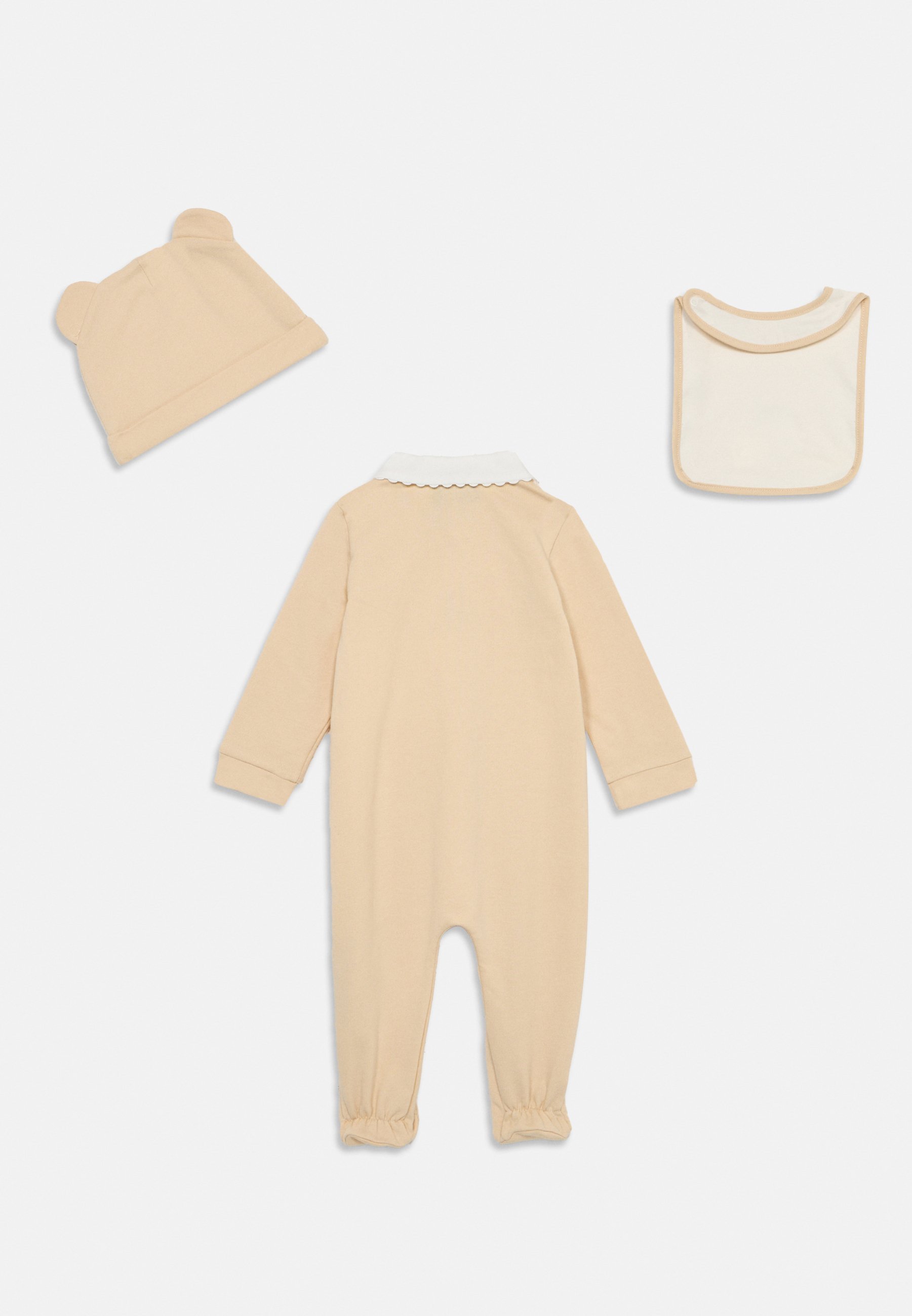 MOSCHINO BABYROW SLABBETJE EN MUTSJE UNISEX SET - Babycadeaus - beige