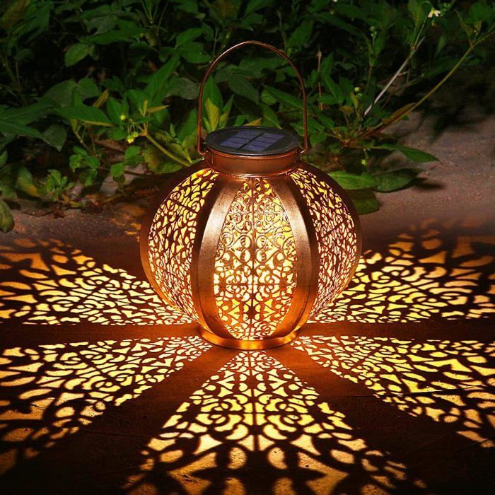 Grande lanterna solare da giardino, decorazione per esterni, impermeabile, luce solare decorativa per patio, lampada da patio in metallo