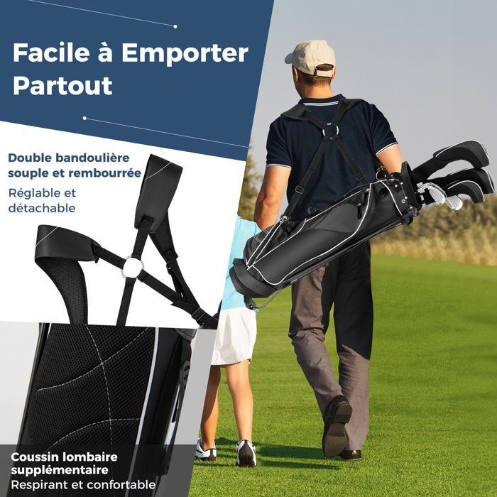 Bolsa de golf portátil con trípode COSTWAY - Sistema de 4 compartimentos - 4 bolsillos con cremallera - Bolsa isotérmica - Correa doble para el hombro - Funda impermeable - Negra