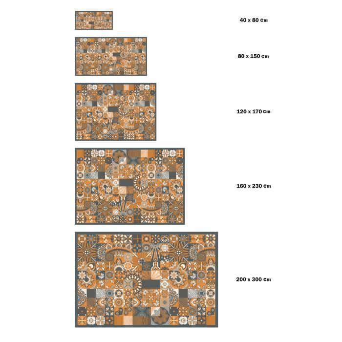 Vinyl Rug - Panorama - Cement Tiles - Orange - 60x200 cm - Durable and Economical