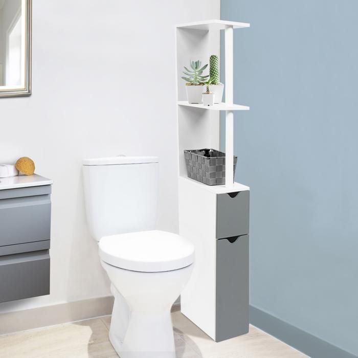 Mobiletto da bagno IDMARKET WILLY con ripiano, in legno, 2 ante, bianco e grigio