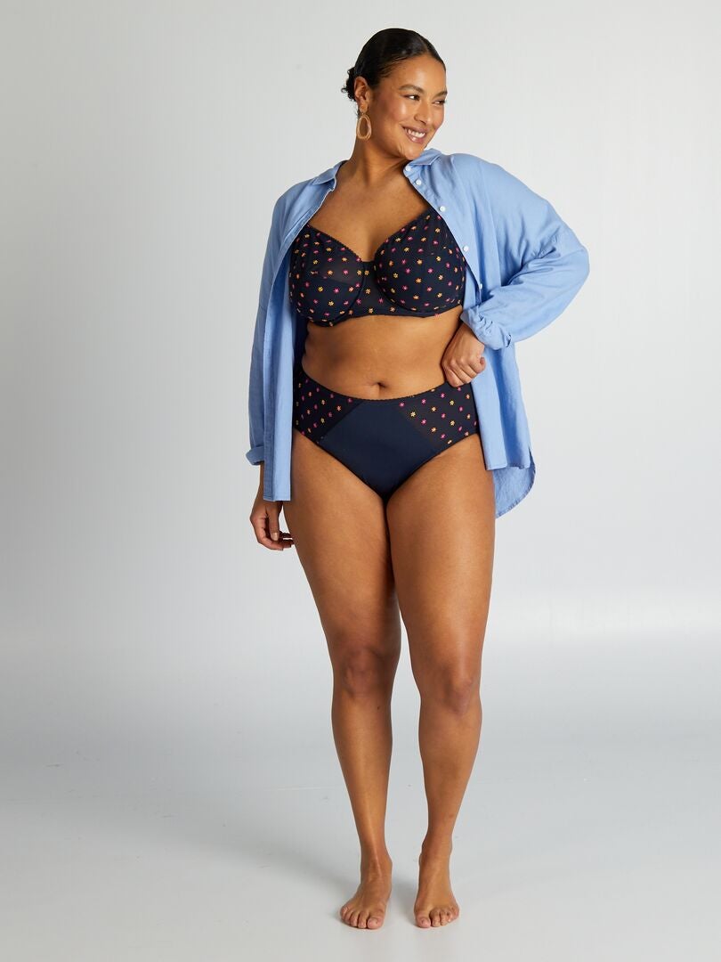Bloemenprint mesh slipje - blauw