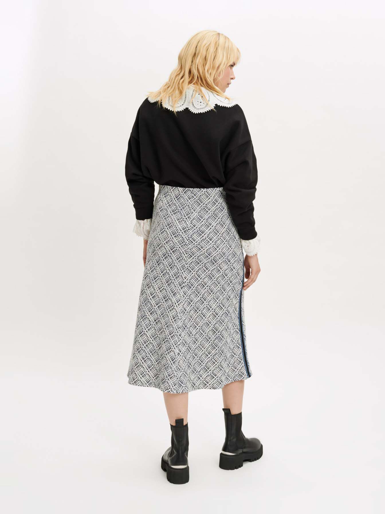 Fustă midi din tweed - Albastră