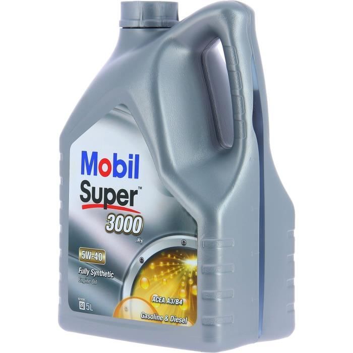 Aceite sintético para motor 5W-40 - MOBIL - Super 3000 - Lata de 5 litros - Alto rendimiento anticontaminación