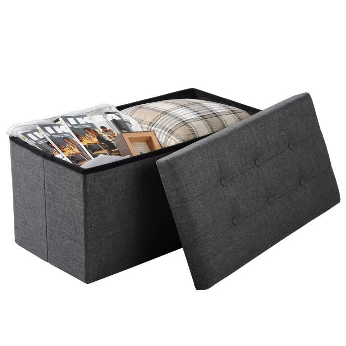 Banco/taburete plegable de lino WOLTU con tapa extraíble, caja de almacenamiento multifuncional, 76x37,5x38 cm, gris oscuro.