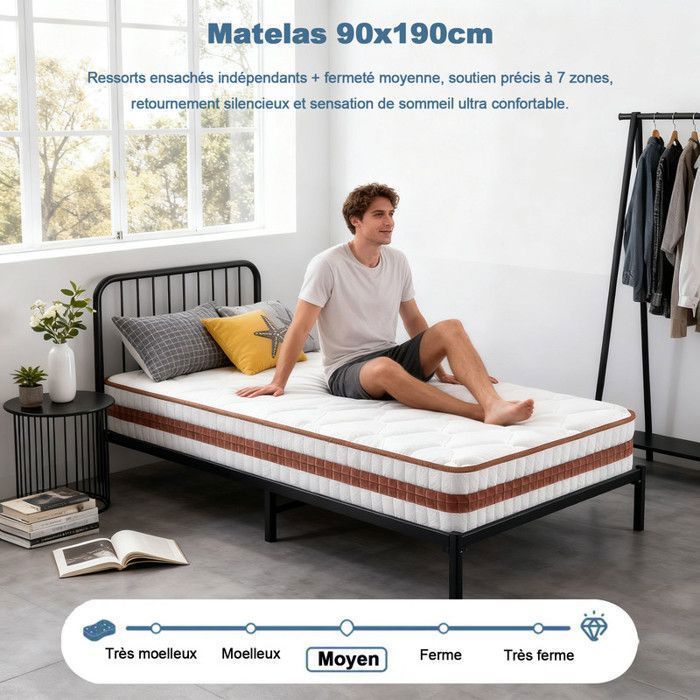 Colchón YIDATONG - 90x190 cm - 26 cm de espuma viscoelástica - Muelles ensacados - Hipoalergénico