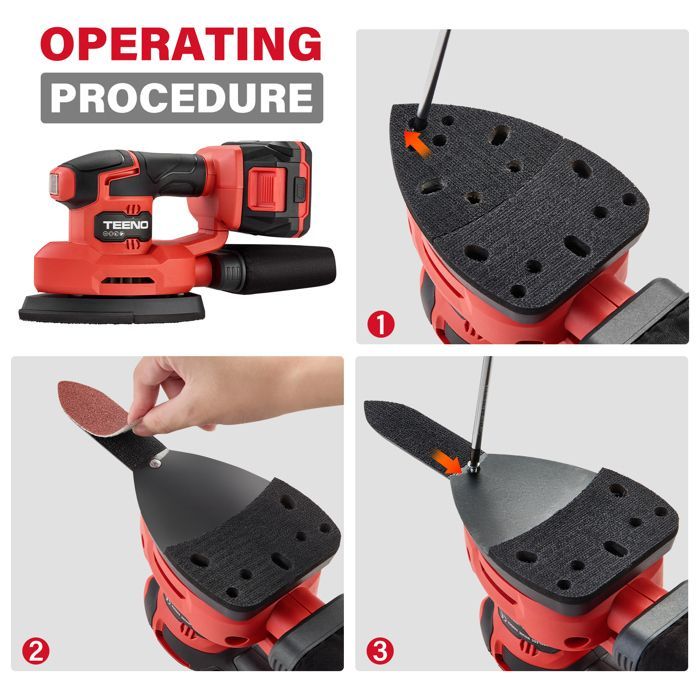 Ponceuse multifonction 3-en-1 - TEENO - TEENO 20V - Sans fil 20V - Batterie 2Ah - 13 000 tr/min