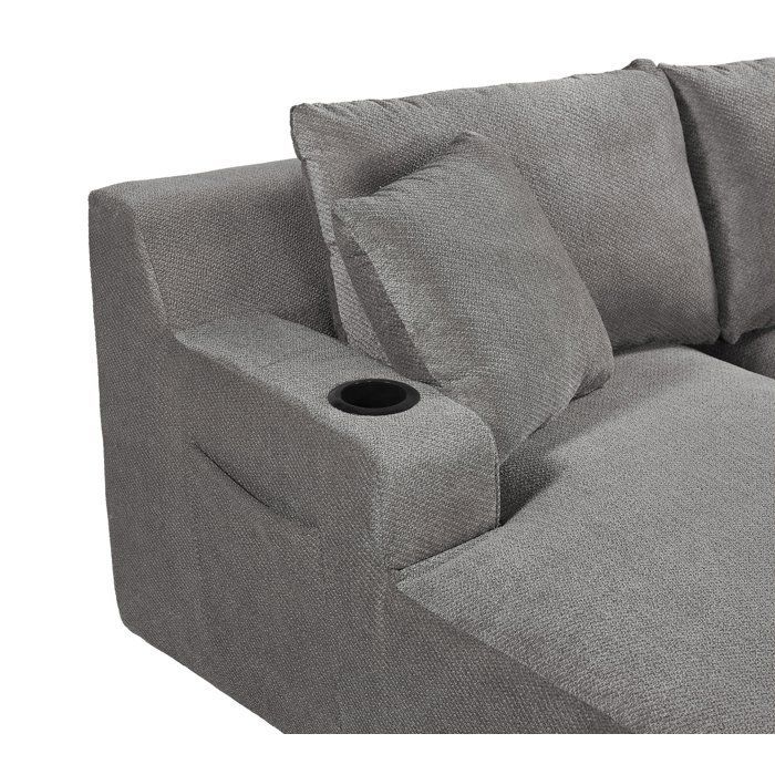 Canapé compressé modulable - 2 places - MARTY - Tissu Gris clair - Rangement & Porte-verres - 180 x 157 x 88 cm