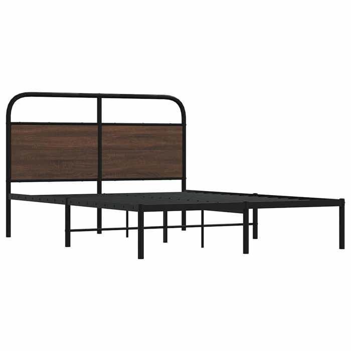Stalen bedframe - vidaXL - 120x190 cm - Bruin eiken - Hoofdbord - Lattenbodem - 196x125x100 cm
