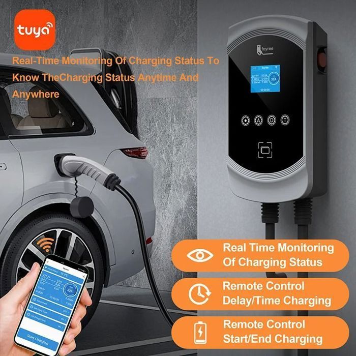 Stazione di ricarica per auto elettriche con cavo di tipo 2, 32A, ricarica dinamica 11kW, EVSE Wallbox, funzione APP.