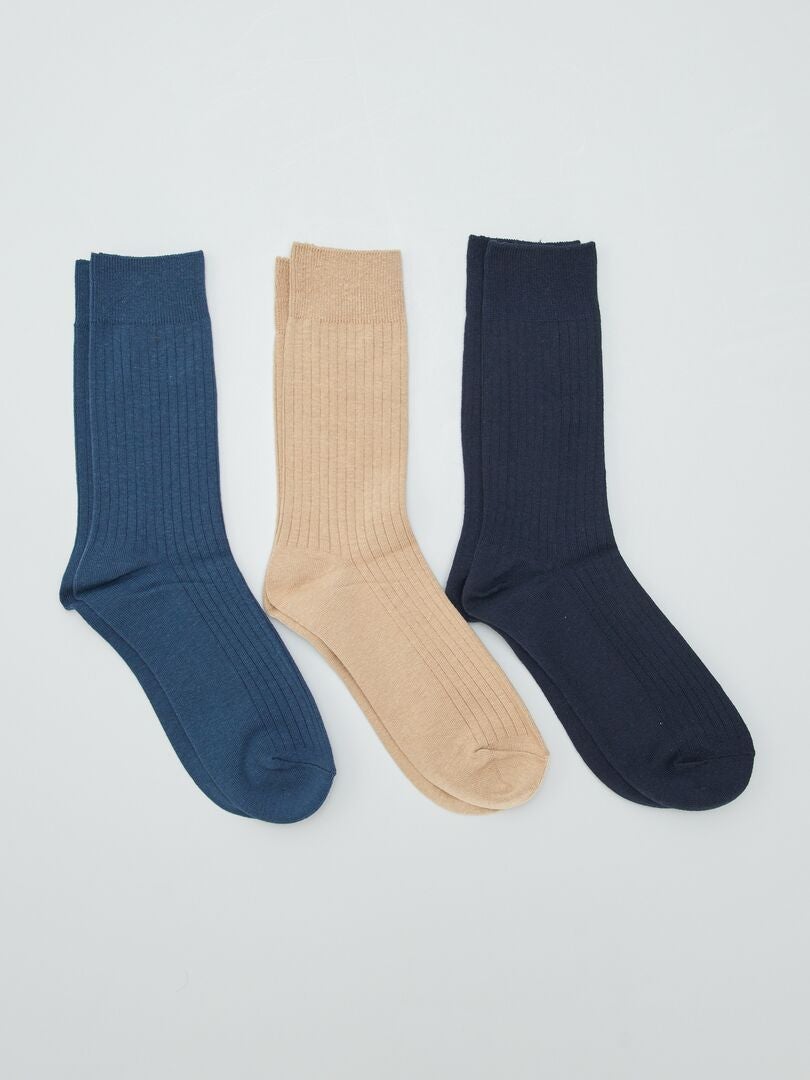 Conjunto de 3 meias compridas caneladas - AZUL